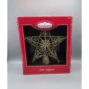 Trim A Home Gold Glitter Star Christmas Tree Topper 10" Vintage Holiday